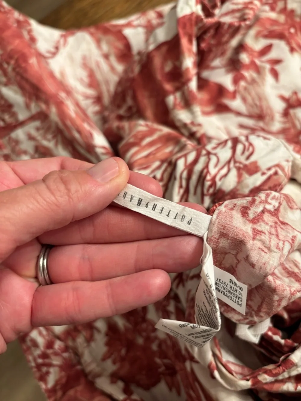 Pottery Barn Woodland Toile Full Queen Duvet Cover + 2 Shams Red Ivory Deer